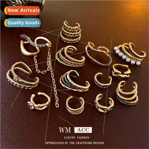 No ear hole three layers geometric ear bone clip retro matte