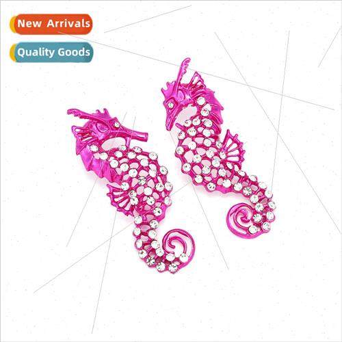 summer new seahorse rose red earrings personalized retro ins