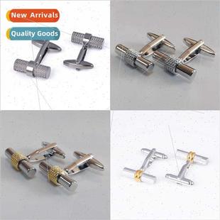 two tone French cylindrical high silver cufflinks pure gold