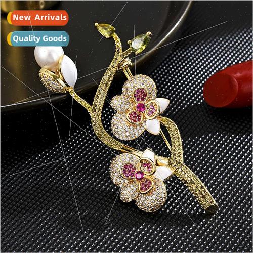 Elegant plum blossom vintage plants flowers brooch high-grad