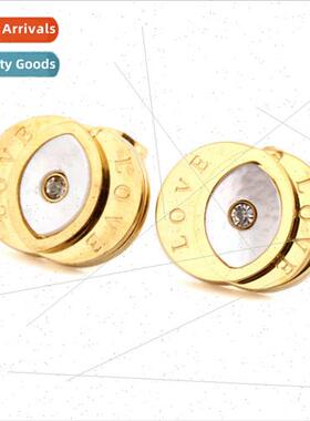 Korea new tanium steel women gold pair half Love inlaid shel