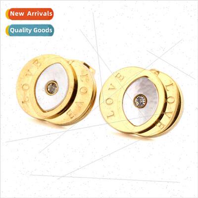 Korea new tanium steel women gold pair half Love inlaid shel