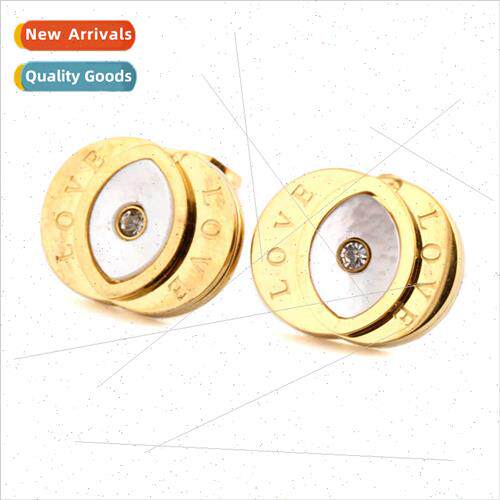 Korea new tanium steel women gold pair half Love inlaid shel