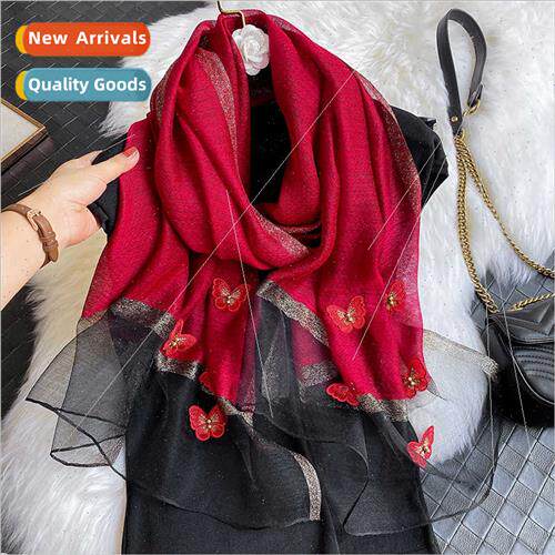 Autumn winter new Korean  silk scarf female fashion embroide