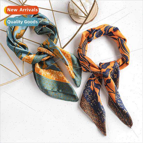 Vintage printed simulation silk scarf female 2023 fashion le