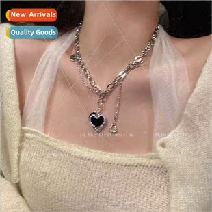 heart Zirconia love female niche necklace black patchwork