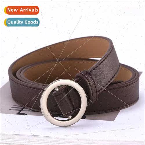 Hole-free round buckle belt female students Korean fashion v