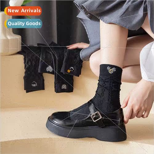 Black socks women spring fall cotton mid-calf external ins t