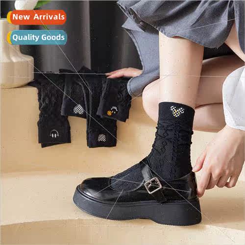 Black socks women spring fall cotton mid-calf external ins t