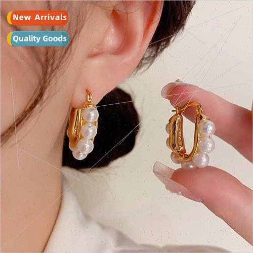 plating Korea simple metal circle pearl earrings high fashio