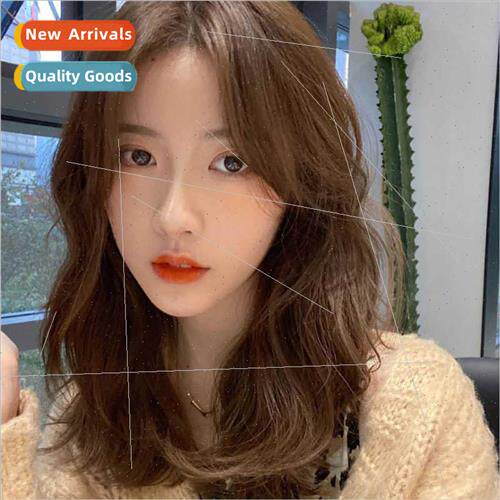 Wig female Korean center parted bangs locks hair medium-leng