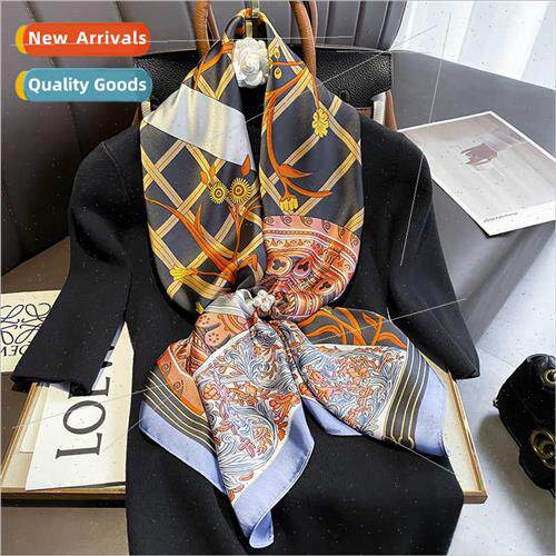 90*90cm jing satin square scarf plaid flowers fresh retro hu