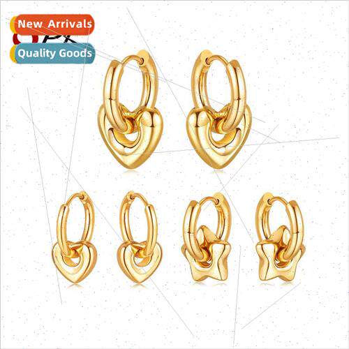 Europe stainless steel ear buckle simple love earrings penta