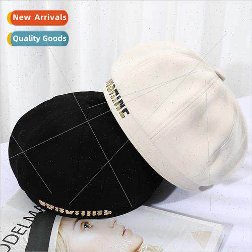 Printed letters tweed beret female spring autumn Korean Japa