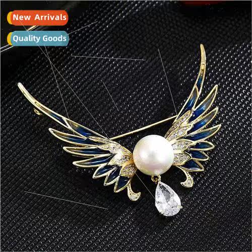Enameled angel wings wings brooch women jacket corsage coat