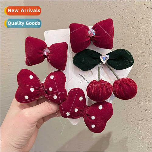 Korean headband girls bow headdress hair rope red cherry pri