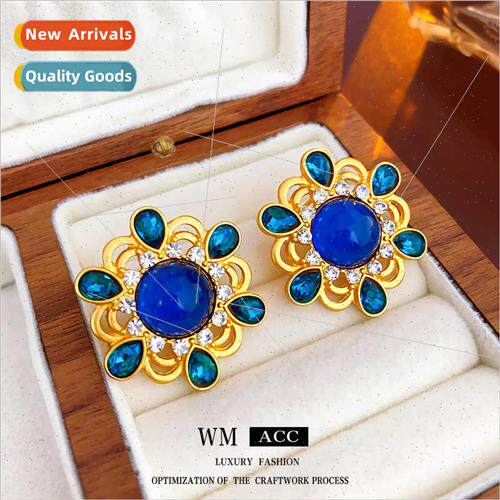 Earrings silver pin wh diamonds blue flower earrings worker