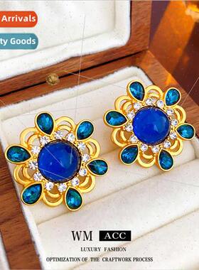 Earrings silver pin wh diamonds blue flower earrings worker