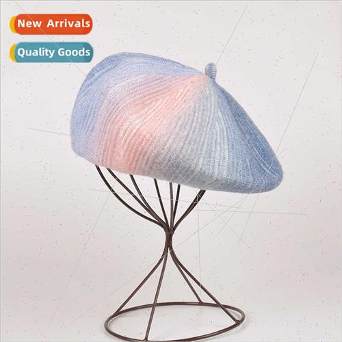 Retro gradient wool knted beret girls fall winter lerature p