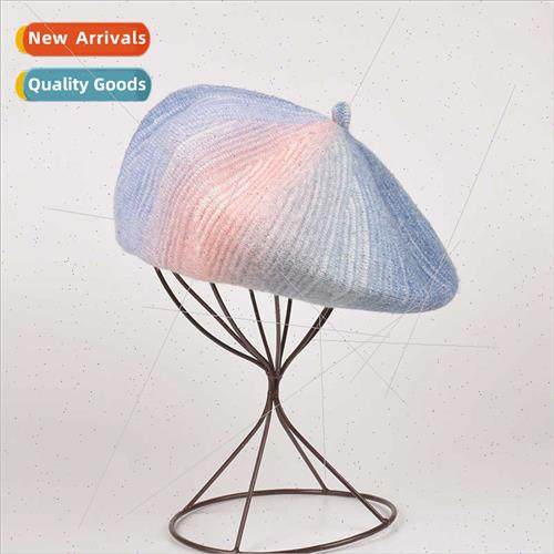Retro gradient wool knted beret girls fall winter lerature p