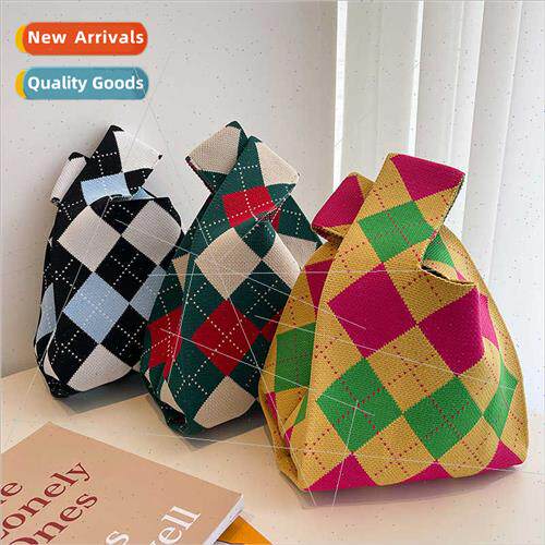 Checkerboard plaid knted small bag wristlet bag undershirt u