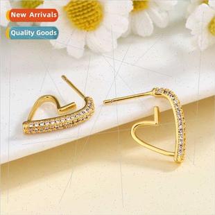 fashion zirconia female silver earrings pin heart 925 love