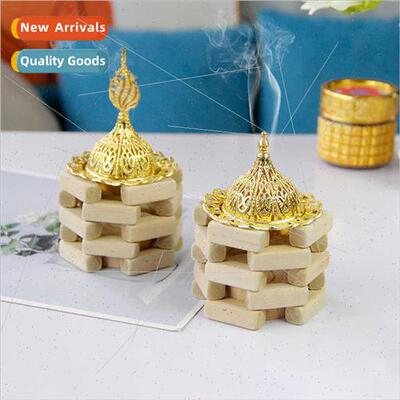 Scandinavian rustic simple wooden gold metal incense burner