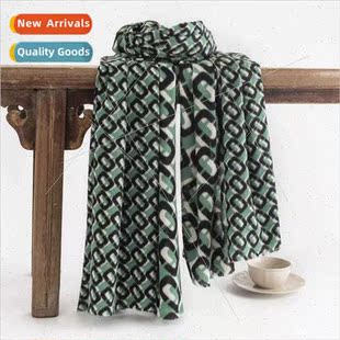 printing green faux cashmere female Temperament scarf dark