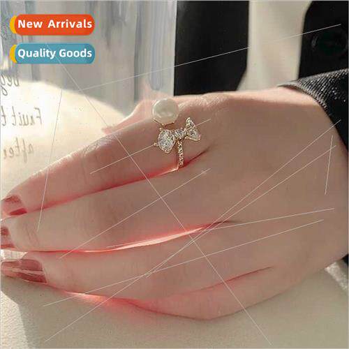 Butterfly Delicate Zirconia Pearl Ring che Adjustable Open F
