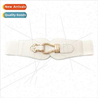 Women versatile elastic waistband dress belt coat down jacke