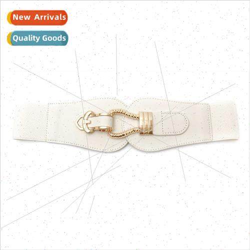 Women versatile elastic waistband dress belt coat down jacke