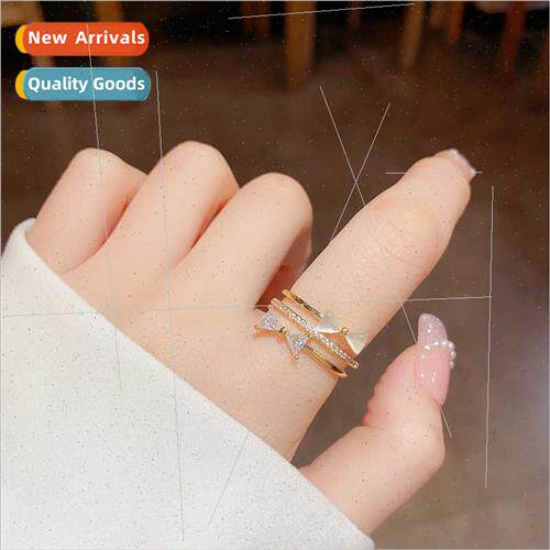 French triple bow ring female 2023 new tide zirconia gentle