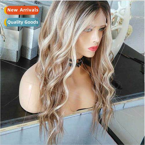 Women medium long curly hair chemical fiber gradient dyeing