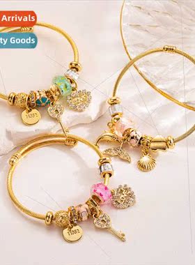 Europe ins fashion gold tanium steel diamonds bracelet Hundr