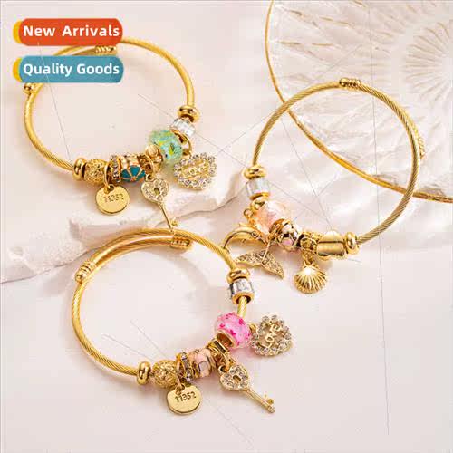 Europe ins fashion gold tanium steel diamonds bracelet Hundr