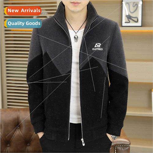 Men colorblocking tweed blouse jacket autumn winter short wo