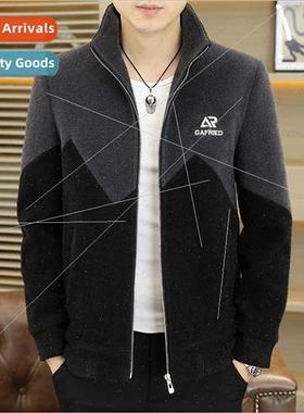 Men colorblocking tweed blouse jacket autumn winter short wo