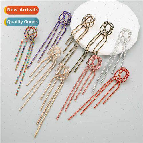 Europe fashion alloy diamond rhinestone long tassel earrings