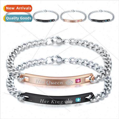 Her King Zirconia Tanium Couple mple Bracelet Stainless Stee