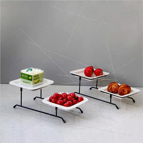 Double Ceramic Cake Plate StQuadrilateral Snack Plate Fru Pl