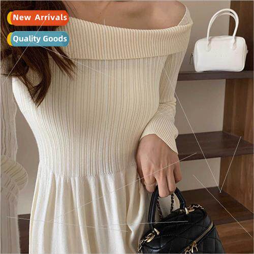 Korean  one-shoulder long-sleeved dress female autumn winter