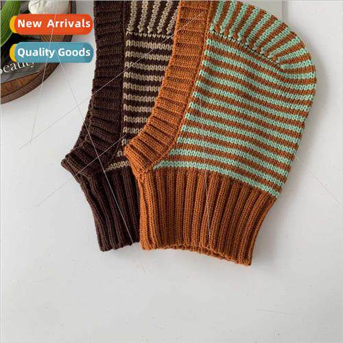 Korea ins retro striped baby hat fall winter warm knted chil