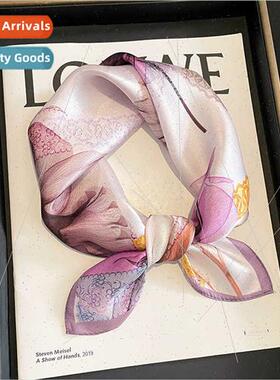 2023 new fashion small square scarf female real silk scarf f