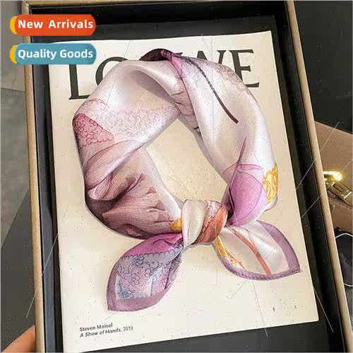 2023 new fashion small square scarf female real silk scarf f