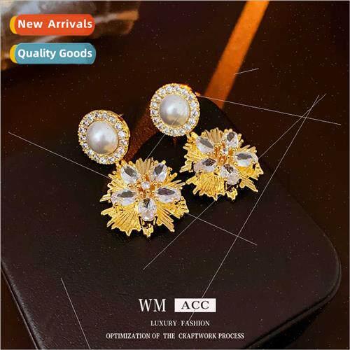 silver pin zirconia metal flower pearl earrings earrings fas