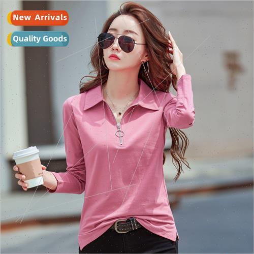 Shintimes Solid Zipper T Shirt Female 2021 Womens Long Sleev