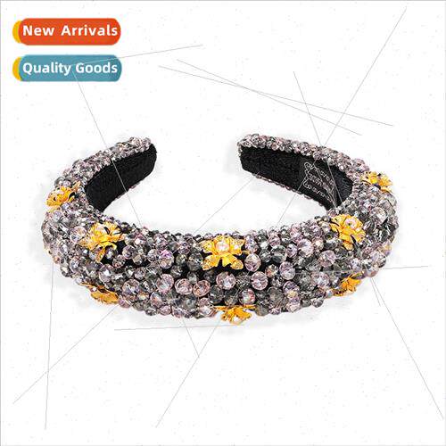 Europe retro crystal beads hair bands thickened widened luxu