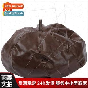cap black layer new head octagonal leather Women brown