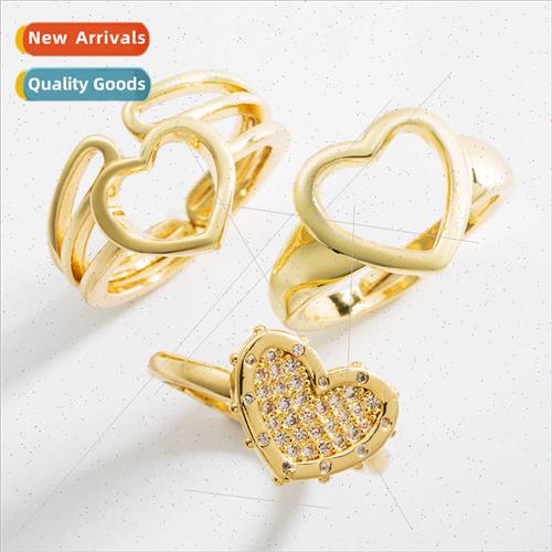 Europe fashion hollow heart brass micro-set zirconia open ri