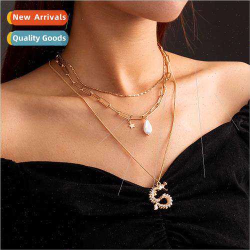 Europe retro imation pearl star collarbone chain multi-layer